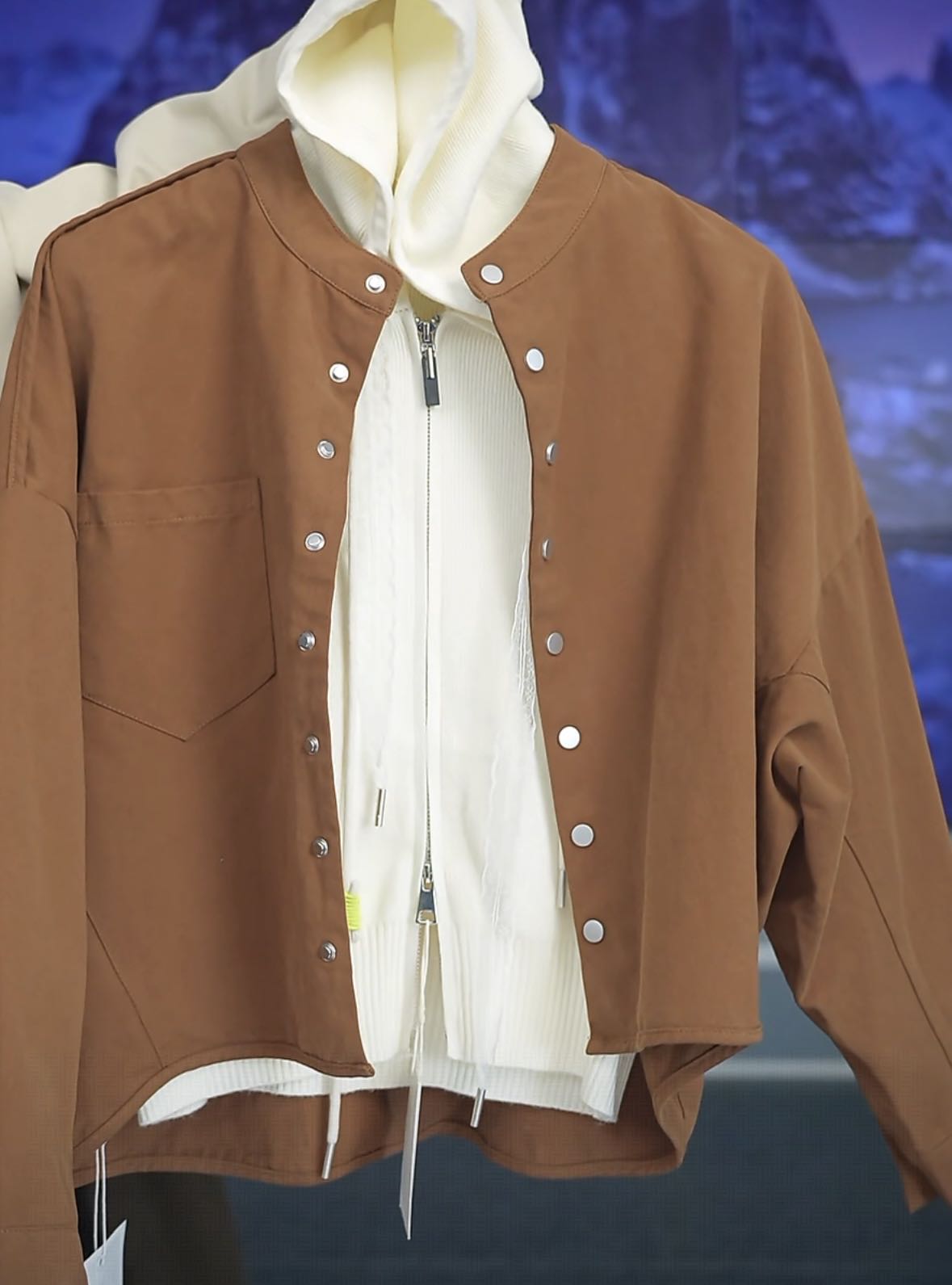 【雪儿】2503-白色休闲棒球服外套初秋季高级圆领卫衣开衫无帽上衣