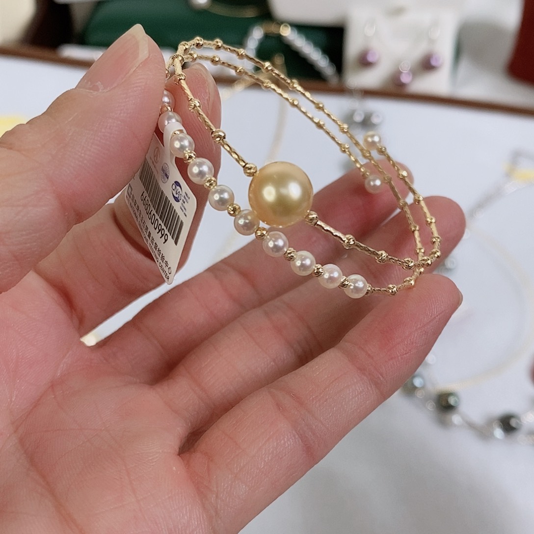 海水珍珠手镯18K金镶嵌3-9