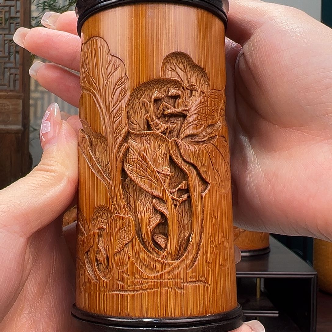 竹竹雕白菜茶叶罐