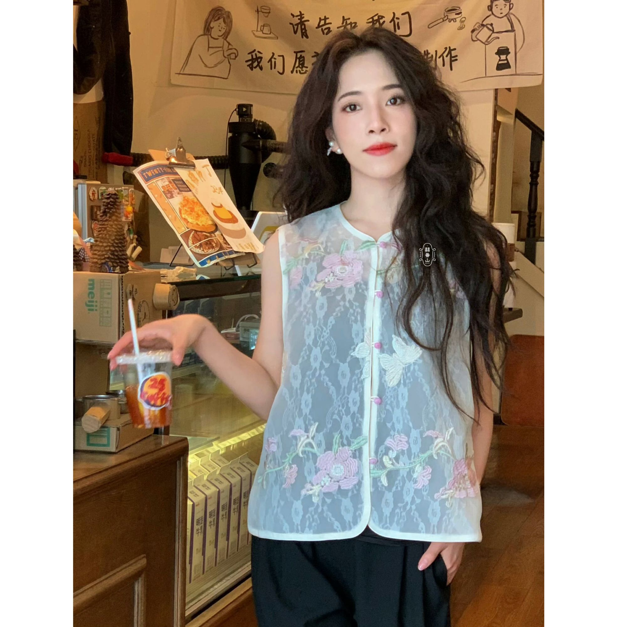 【囍番山·2025·夏季】樱花蕾丝少女·浪漫氛围感·真丝欧根纱蕾丝马甲