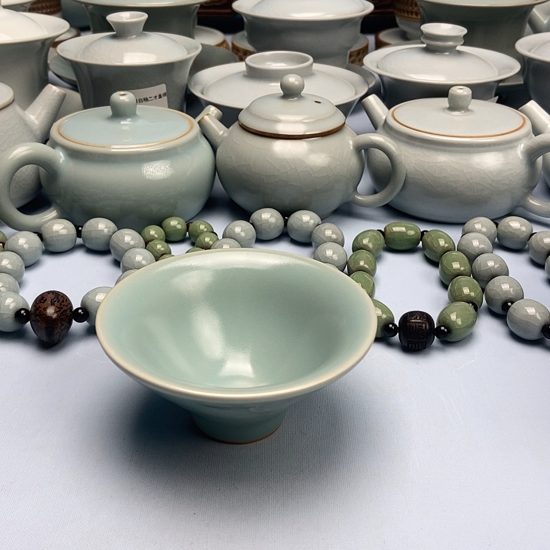 杯仿古天蓝釉祥云斗笠杯原矿原釉原产地