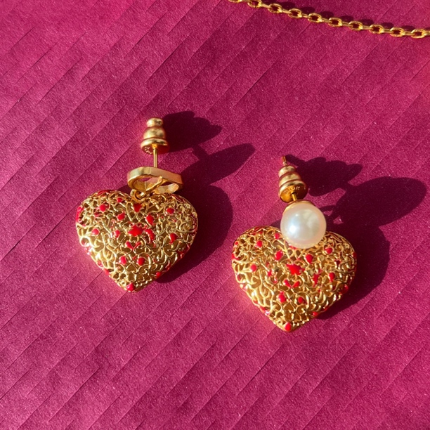 铜合金耳饰 新中式镂空花丝爱心耳环