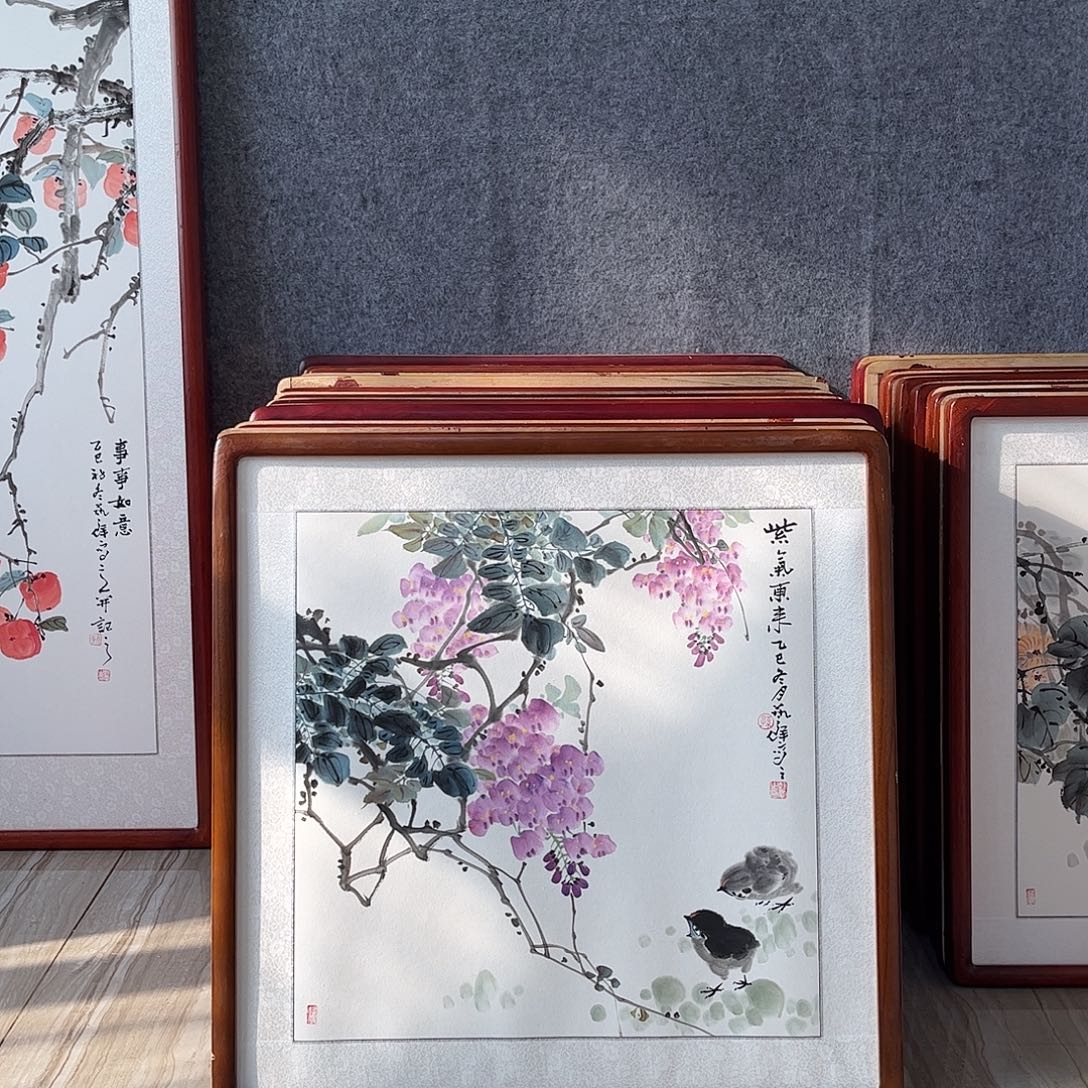 国画书画作品带框63×63