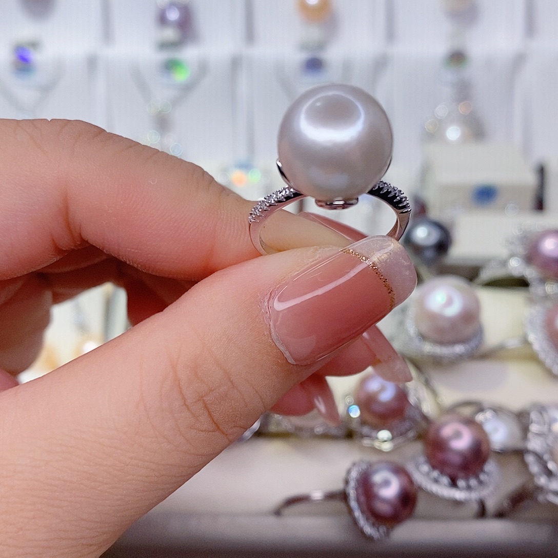 银S925镶嵌戒指淡水珍珠