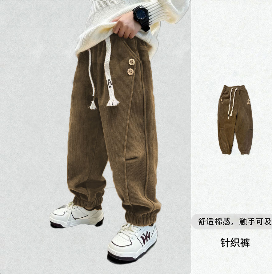 儿童加绒加厚裤子秋冬新款休闲韩版时尚宽松束脚