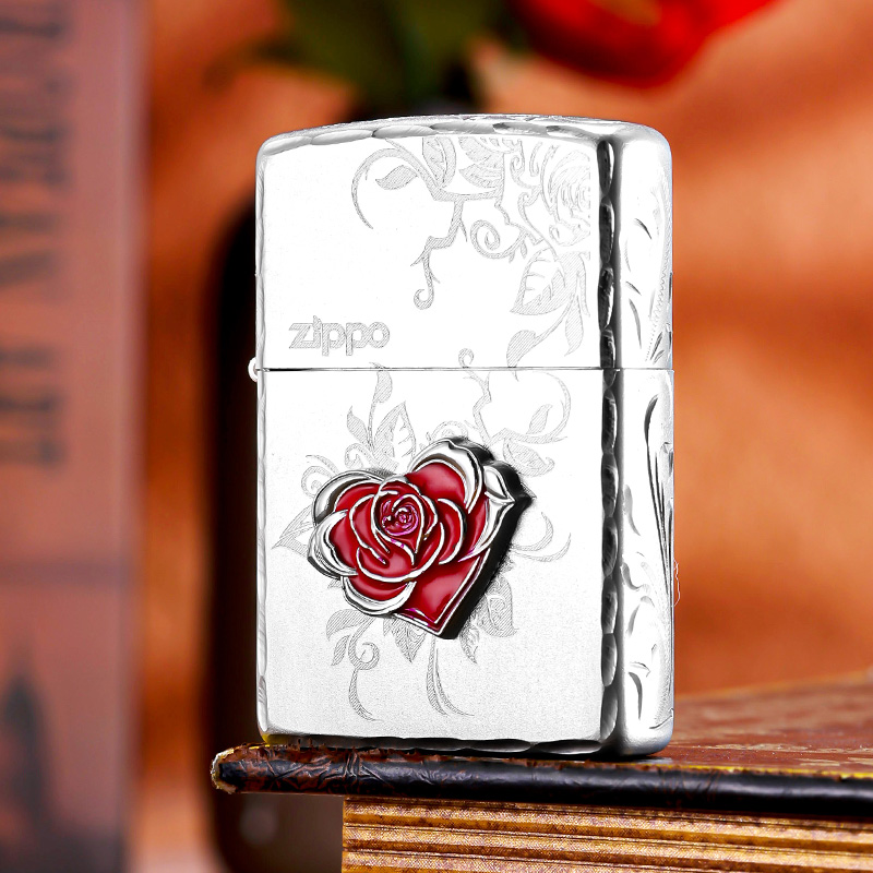 ZIPPO 打火机镀银嫣红繁花防风原装送男生情人节礼物礼盒正品DYJ1