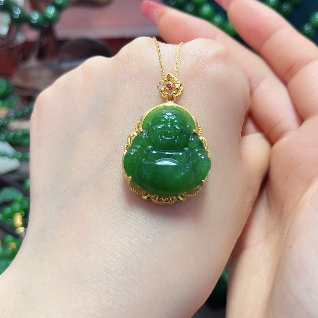 和田玉吊坠银S925镶嵌