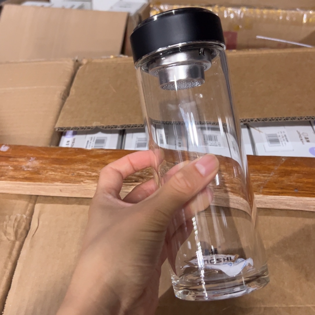 晶单层烫手玻璃杯500玻璃杯哑光黑色玻璃杯➕杯套