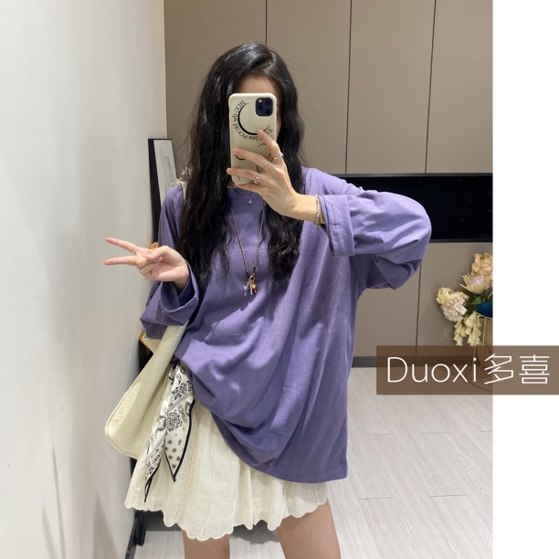 【Duoxi】“多巴胺大T”F074# 雪花棉长袖圆领上衣宽松T恤