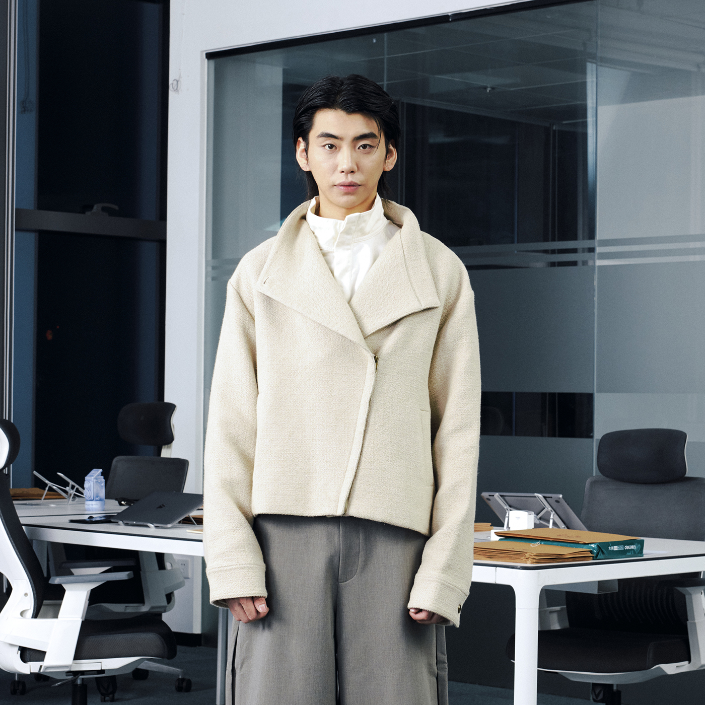 OaOO短宽立领亚麻肌理夹克拉链休闲高级感通勤休闲百搭外套秋冬男