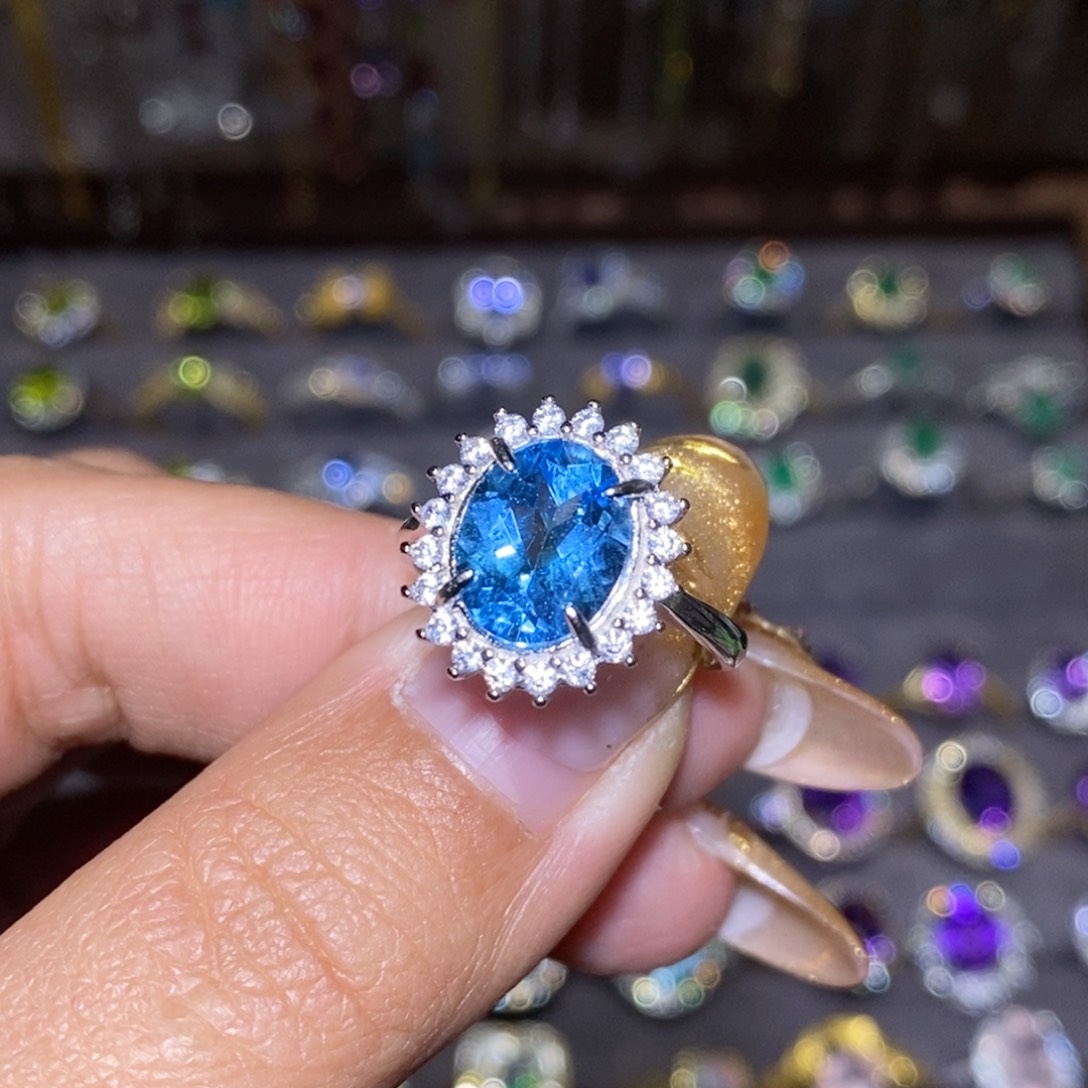 托帕石戒指银S925镶嵌