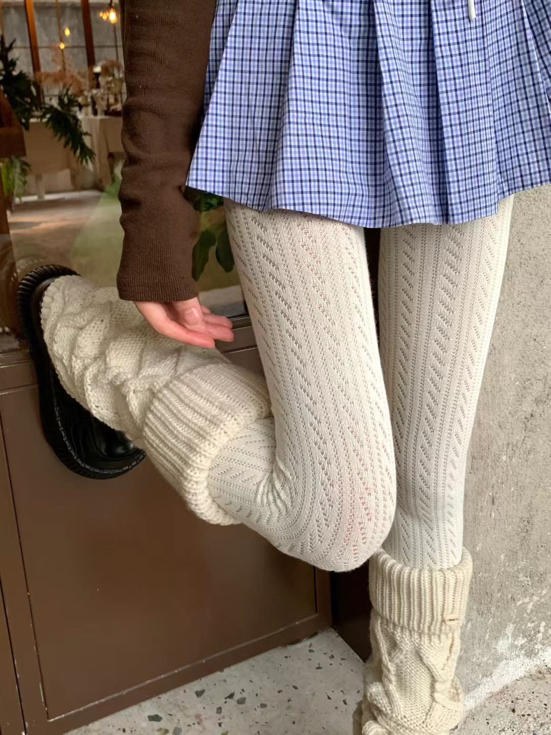 秋冬镂空移圈白色打底袜叠穿芭蕾风miu系连裤袜日系jk针织打底袜