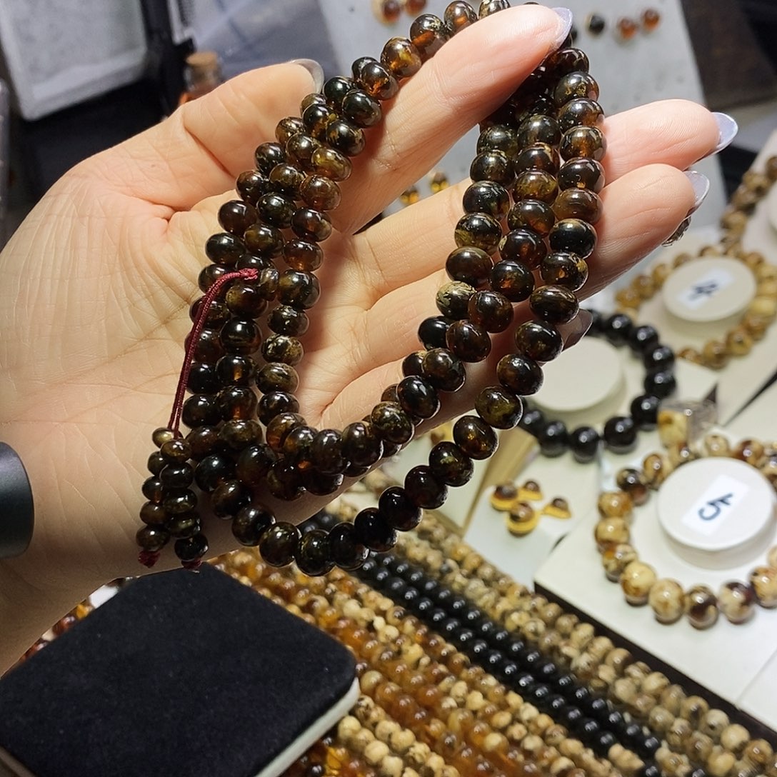 琥珀未镶嵌裸石黑花8