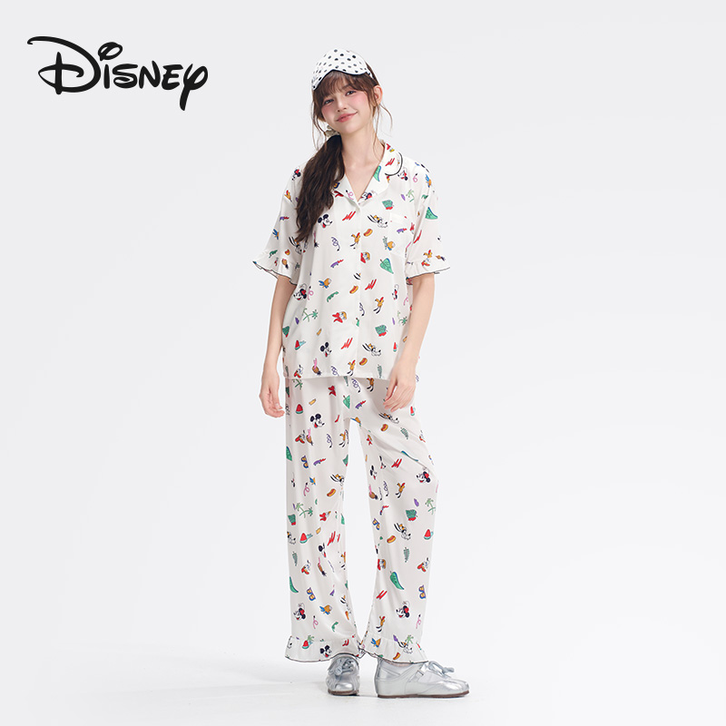 Disney/迪士尼”流光缎“春夏新款短袖长裤女可外穿睡衣家居服套装