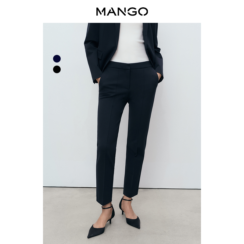 MANGO女装裤子2025秋装新款气质办公室职场中腰窄版修身西装裤