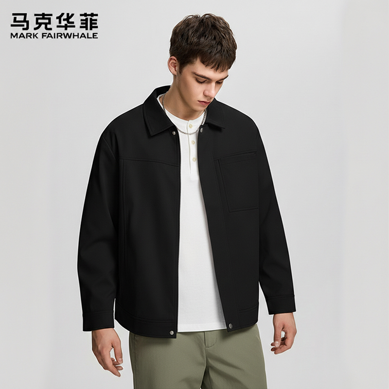 马克华菲百搭黑色夹克男春秋工装飞行员翻领底特律哈灵顿工装外套商品图