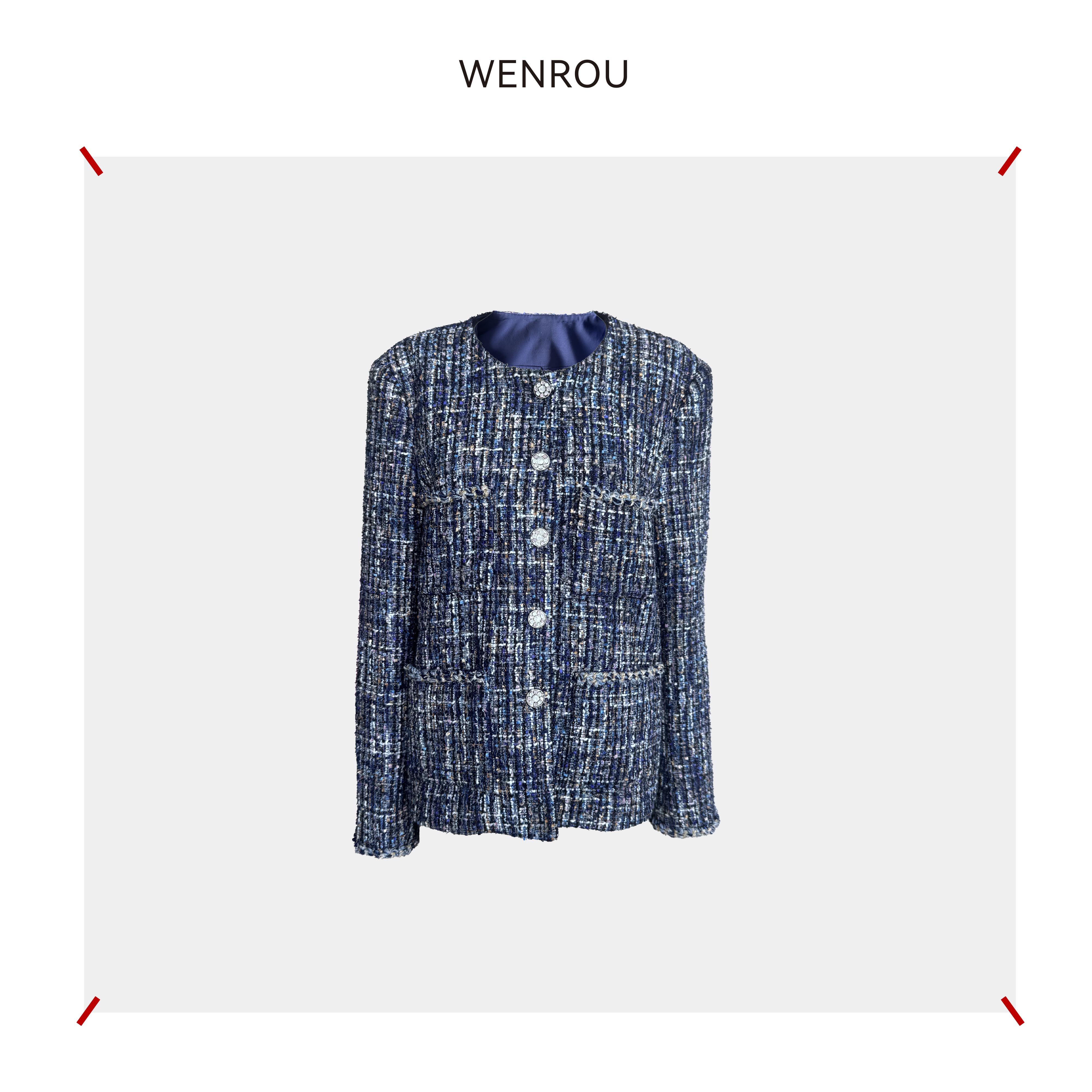 温柔自知 宝蓝 进口面料 小香风外套上衣Y05061