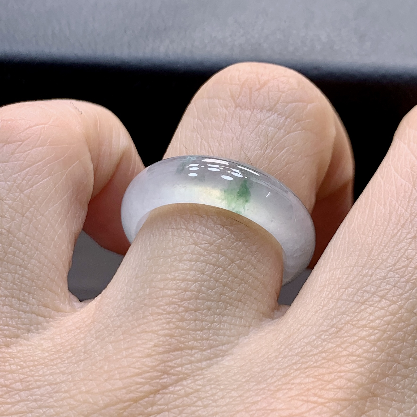 13号 冰种飘绿花白冰底翡翠缅甸戒圈 内径16.8-6.4-4