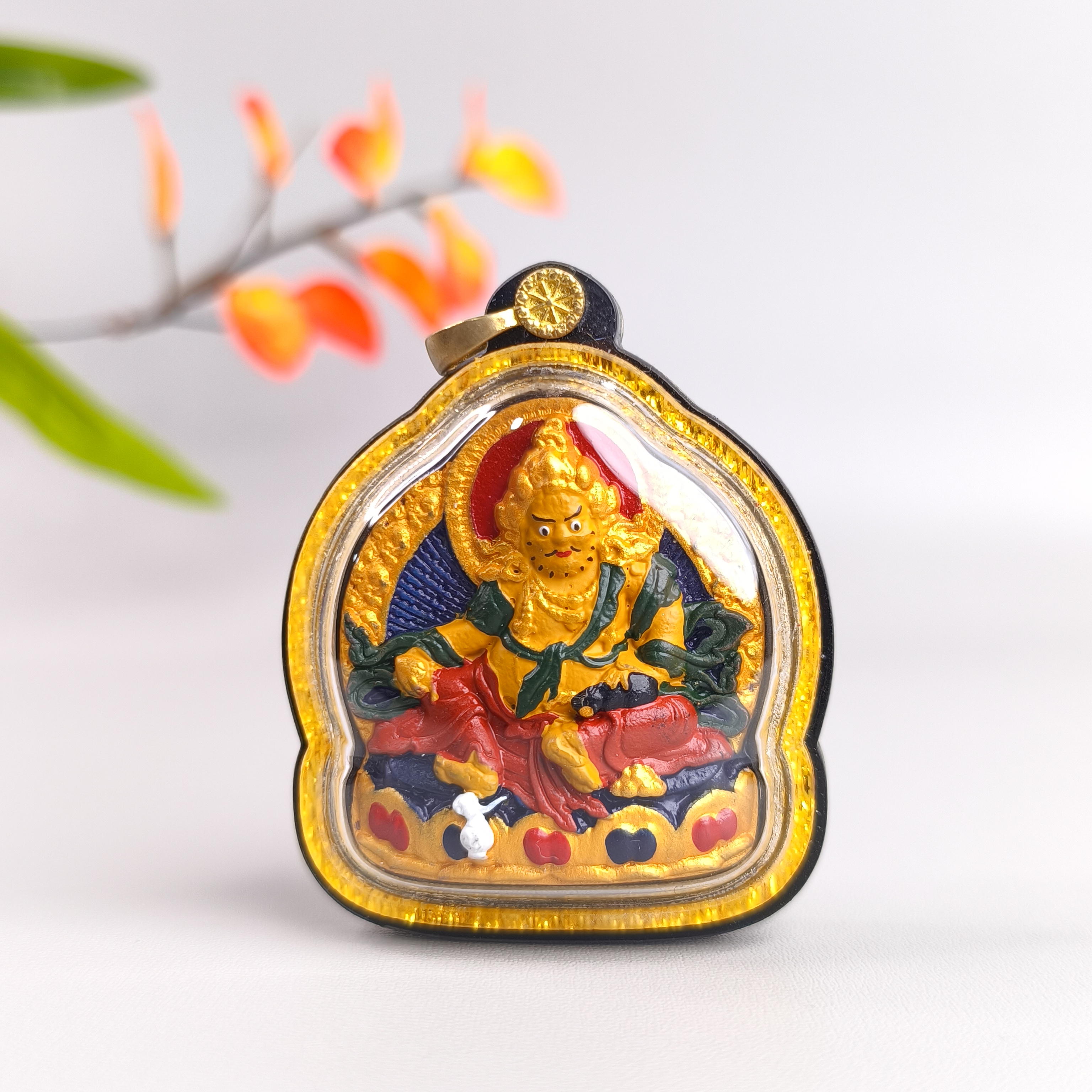 【黄财神】擦擦唐卡藏传佛教黄老爷主偏财亚克力壳五路财神吊坠挂件