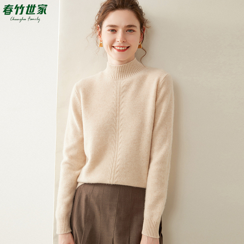 春竹世家时尚百搭羊毛衫2025秋冬新款加厚毛衣女套头针织羊绒衫潮
