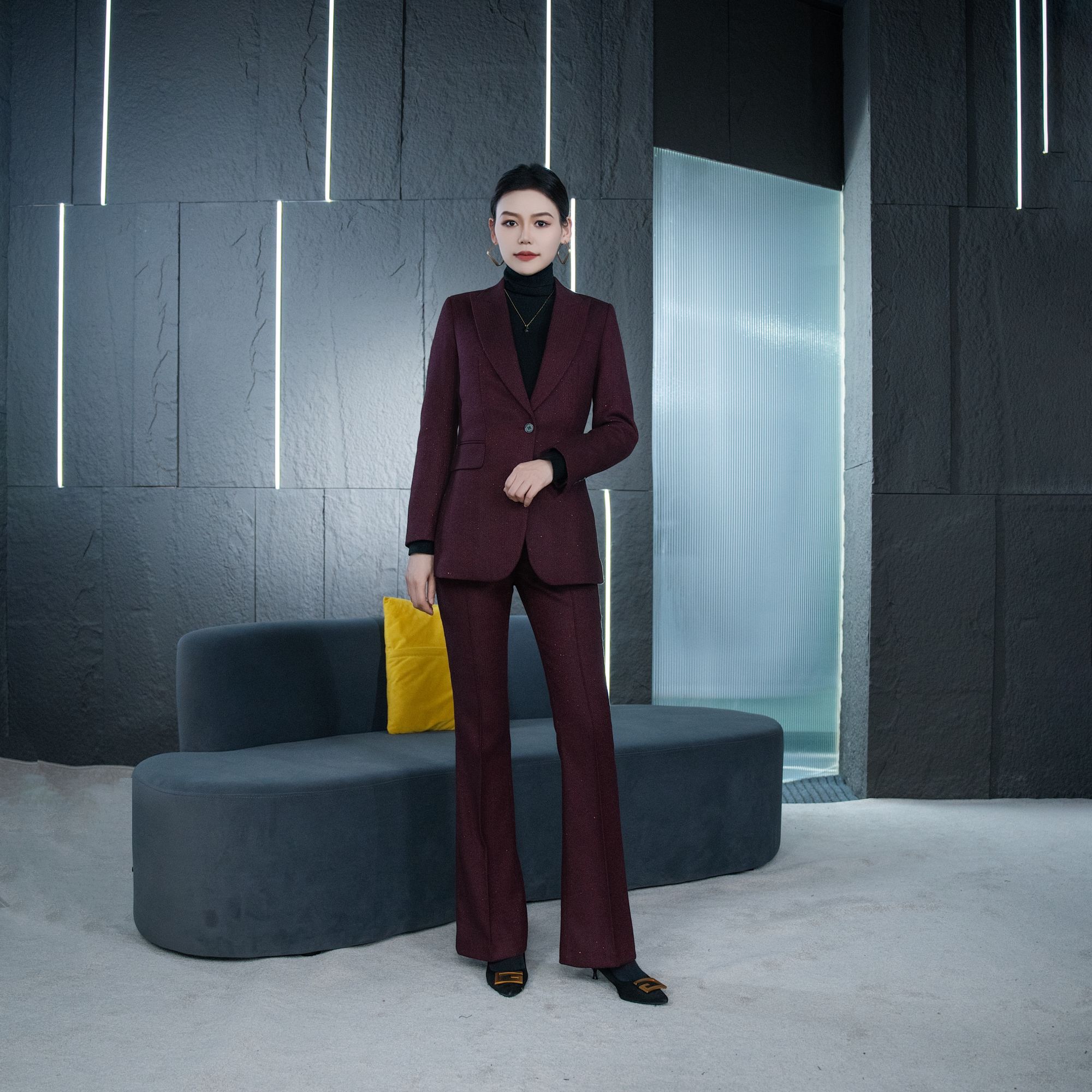 Falaibang/法莱邦Y8红蓝双色微喇裤型西装套装