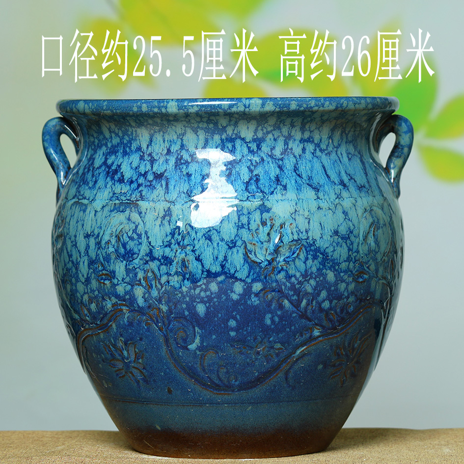 宜兴浮雕双耳大口径花盆手工粗陶多肉绿植透气陶盆多肉老桩法师