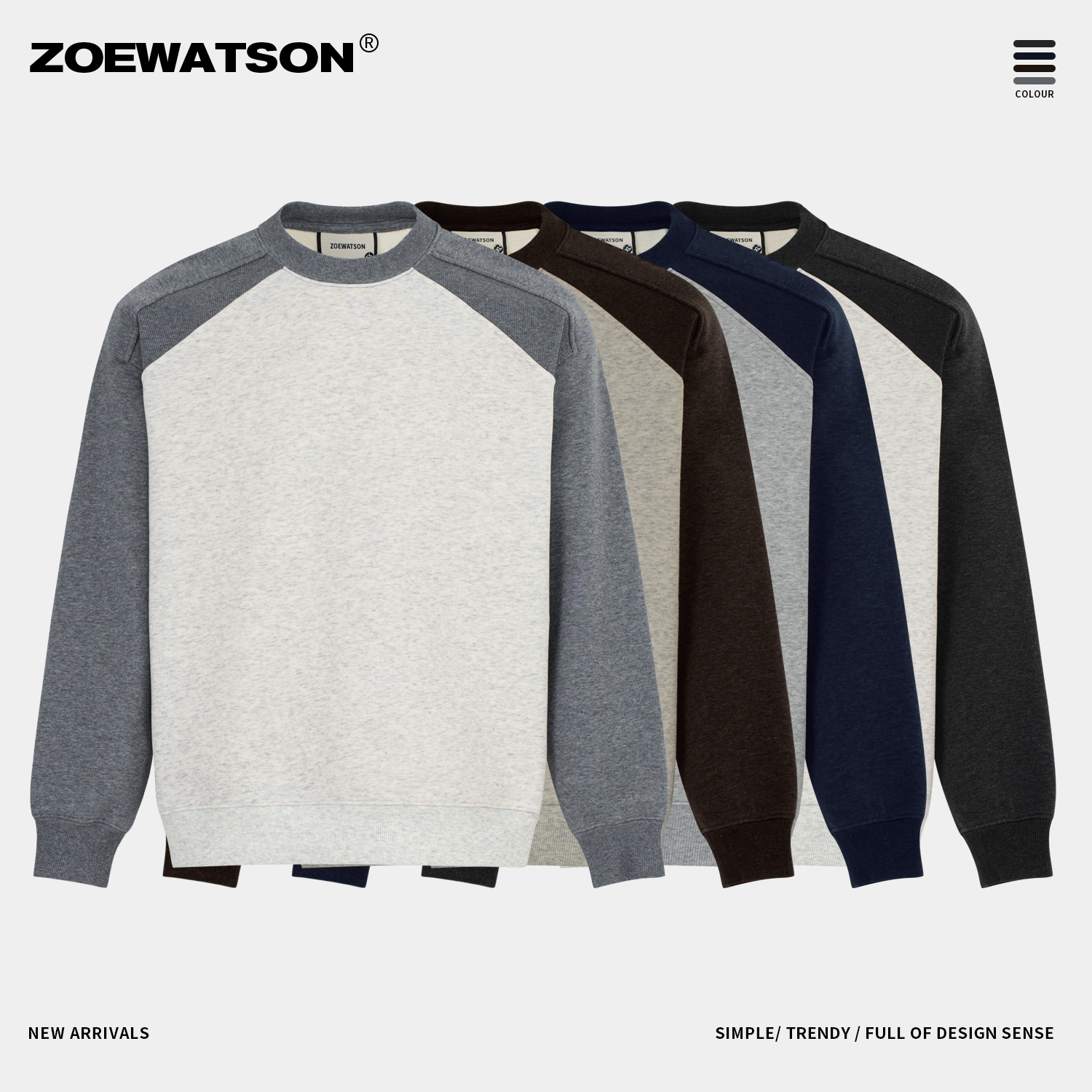 【ZOEWATSON】拼接加绒卫衣冬季保暖休闲百搭宽松圆领上衣男Z6161