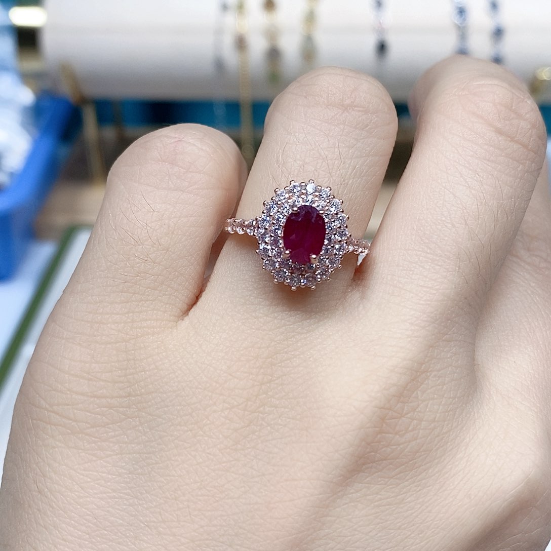 红宝石戒指银S925镶嵌