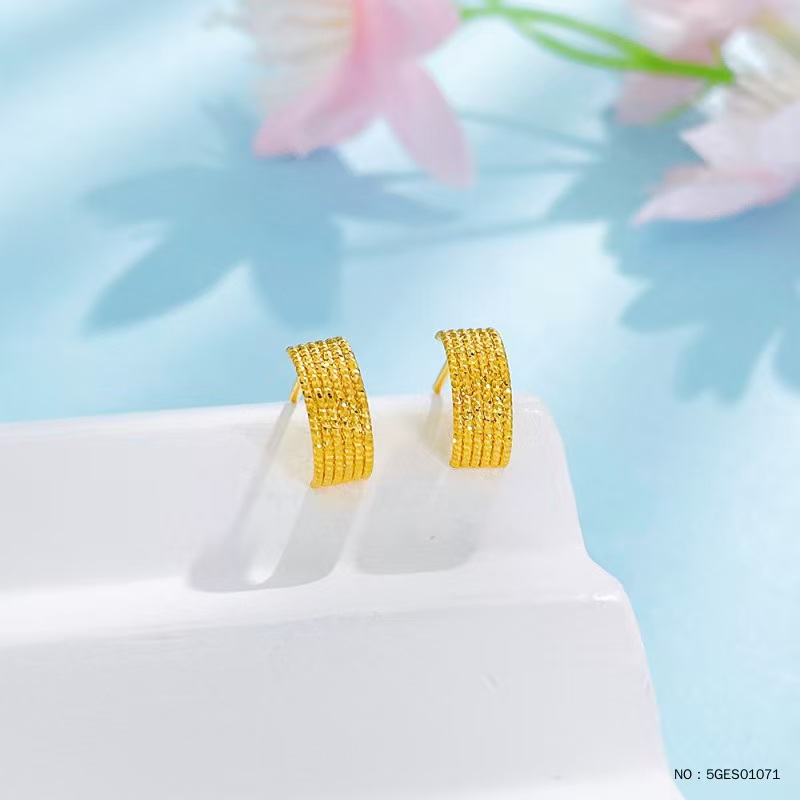 足金999 空心极简风绕线曲面几何方块C形耳饰