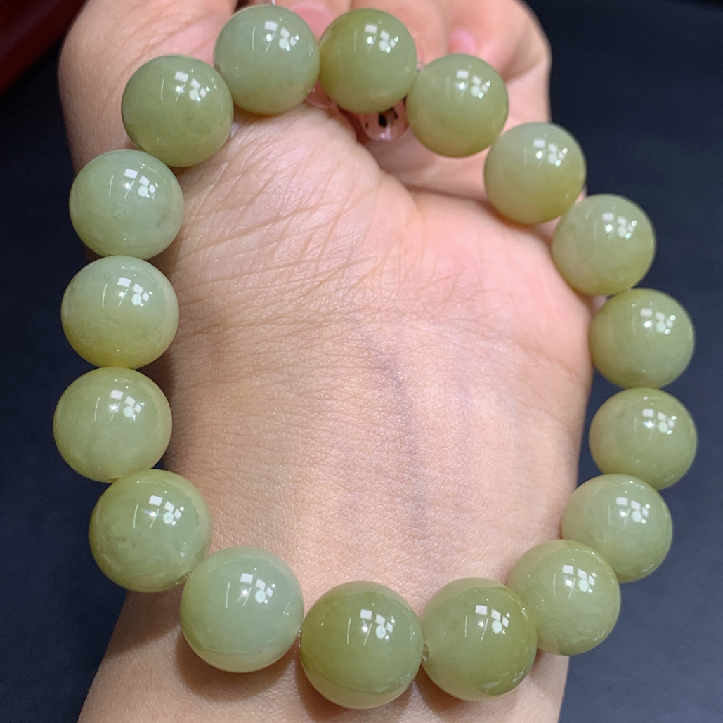 天然缅甸A货翡翠玉石珠宝冰胶黄翡冰糖黄圆珠手串j尺寸12.5mm配证
