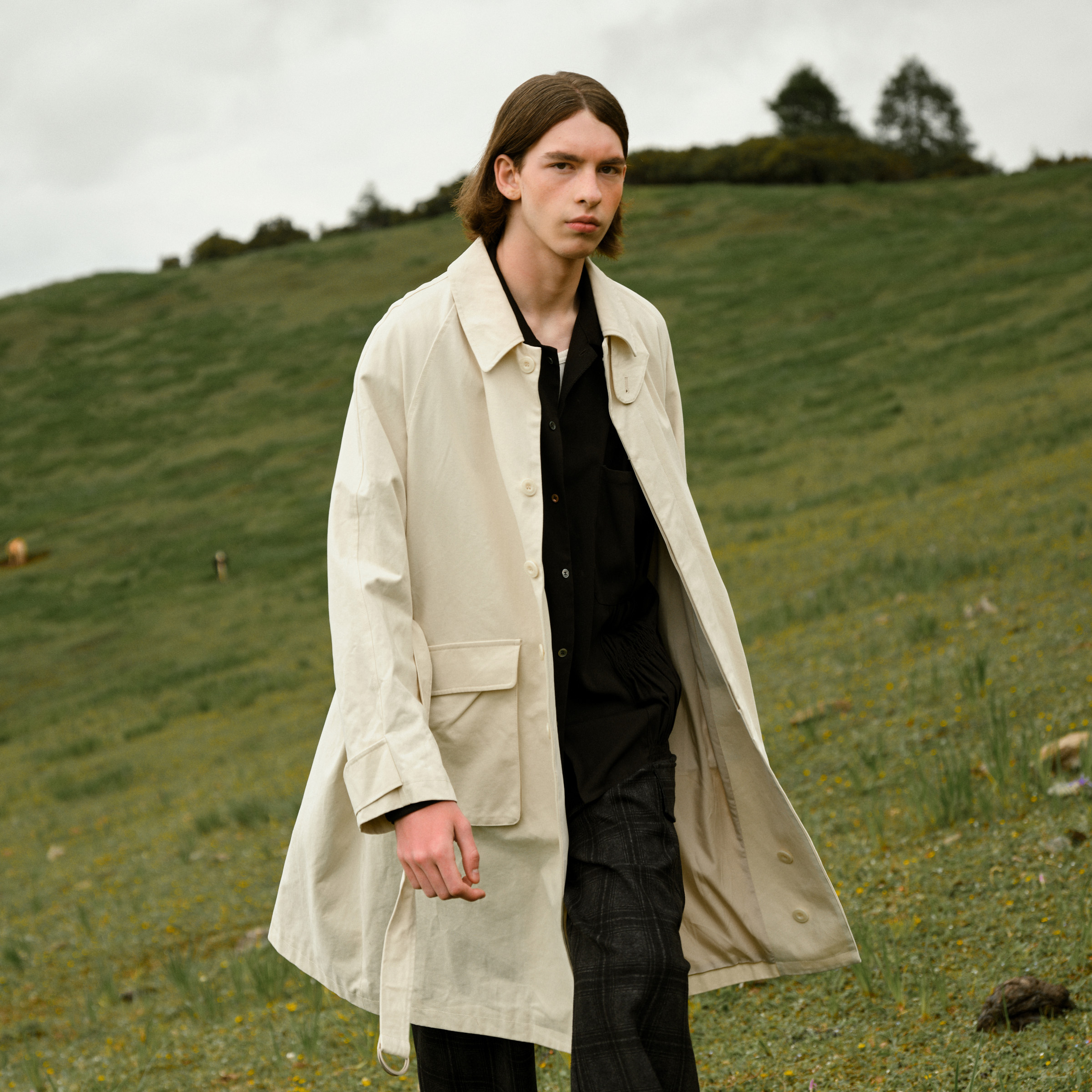 EVISTUB24FW 匹马全棉粗斜水洗复古宽松系带中长款外套风衣男秋冬