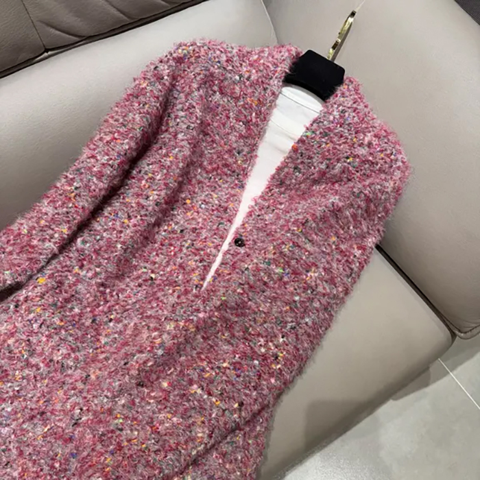 直下摆秋冬小香风长袖女毛呢外套女装开衫外套