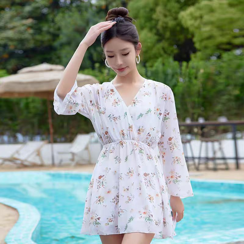 ReXiang-泳衣女泡温泉海边度假长袖防晒高级分体保守显瘦遮肚