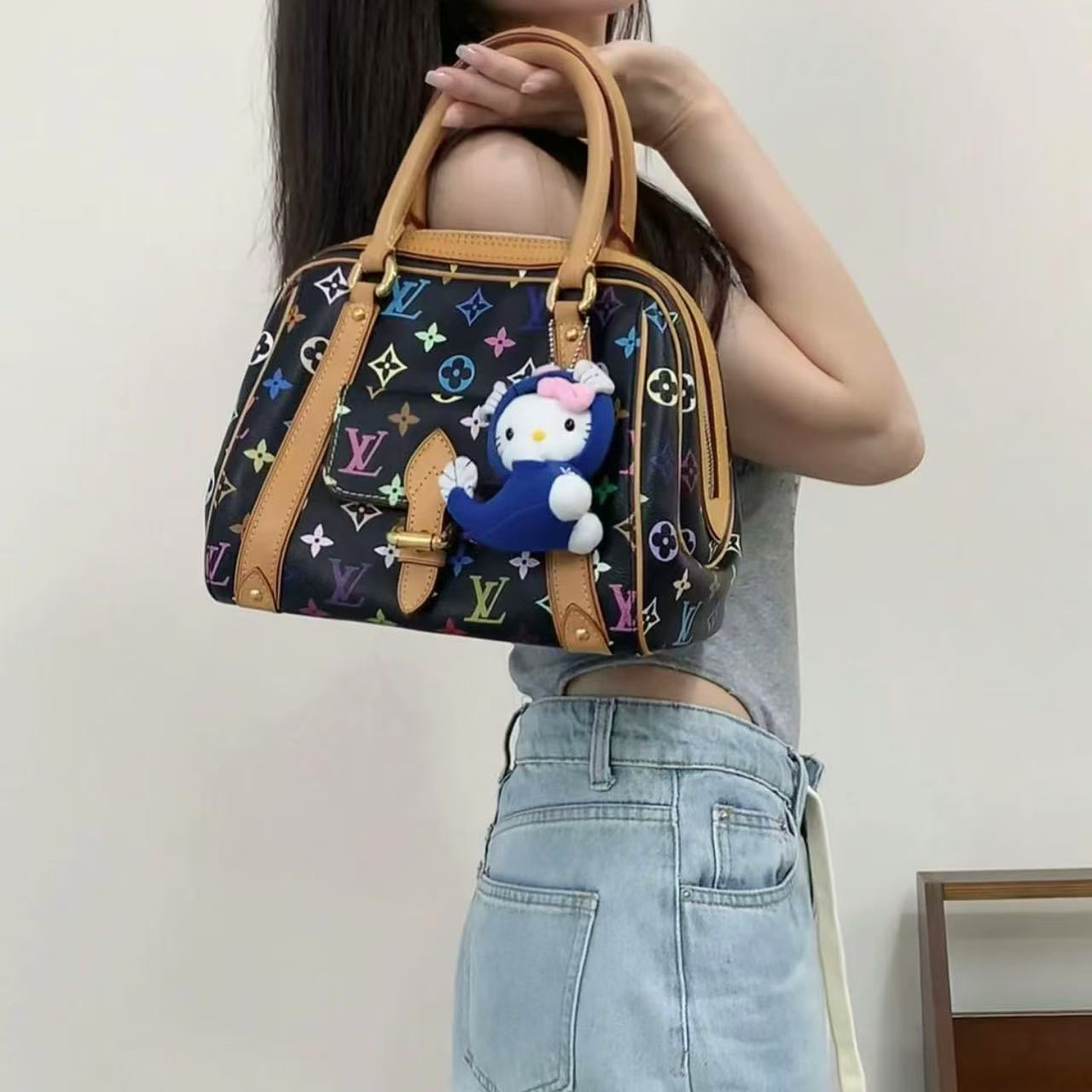 95新 LouisVuitton/路易威登 全原黑三彩保龄球手提包