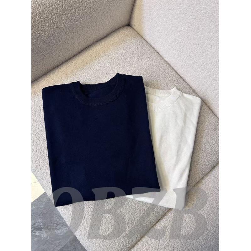 OBZB【L男女同款短袖】黑白两色纯色胸前Logo印花圆领短袖T恤1052