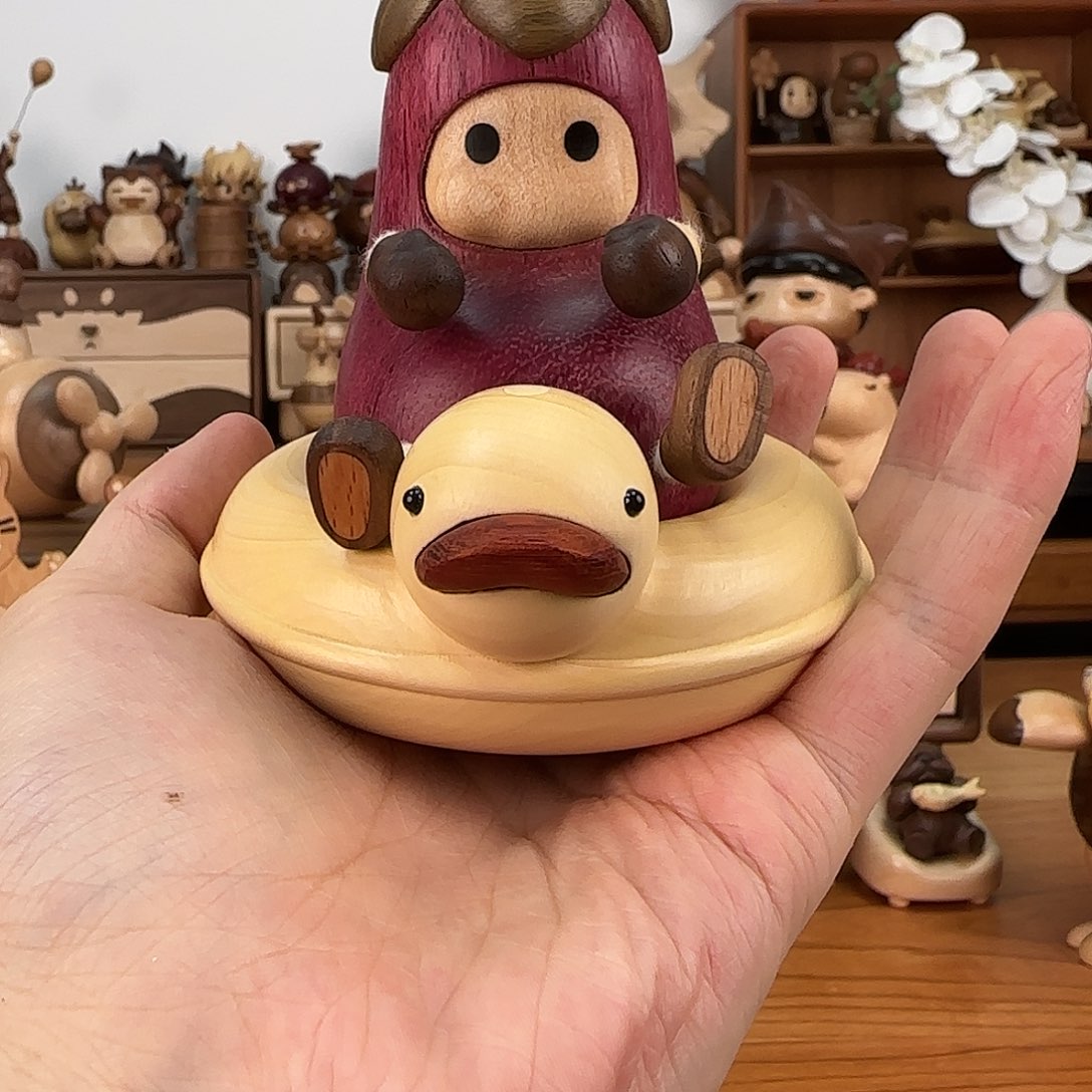 木茄子鸭子摆件套装瑕疵