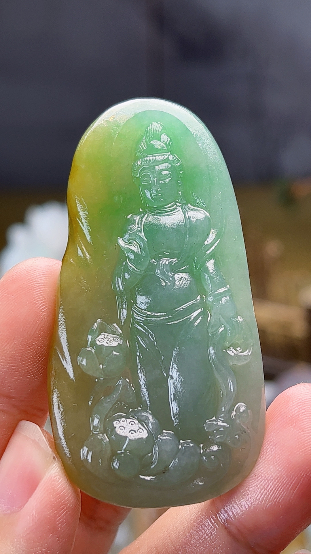 天然缅甸翡翠冰胶黄加绿观音毛货买断需抛光尺寸58-30-8.6