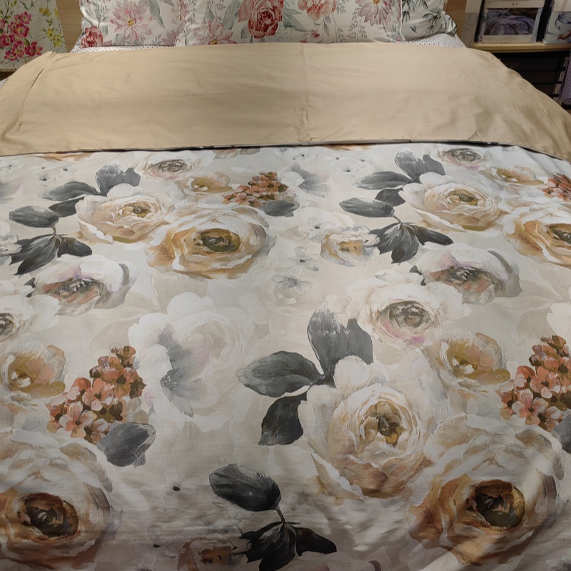 【花戒指】精选！数码印花纯棉被套——花溪灰