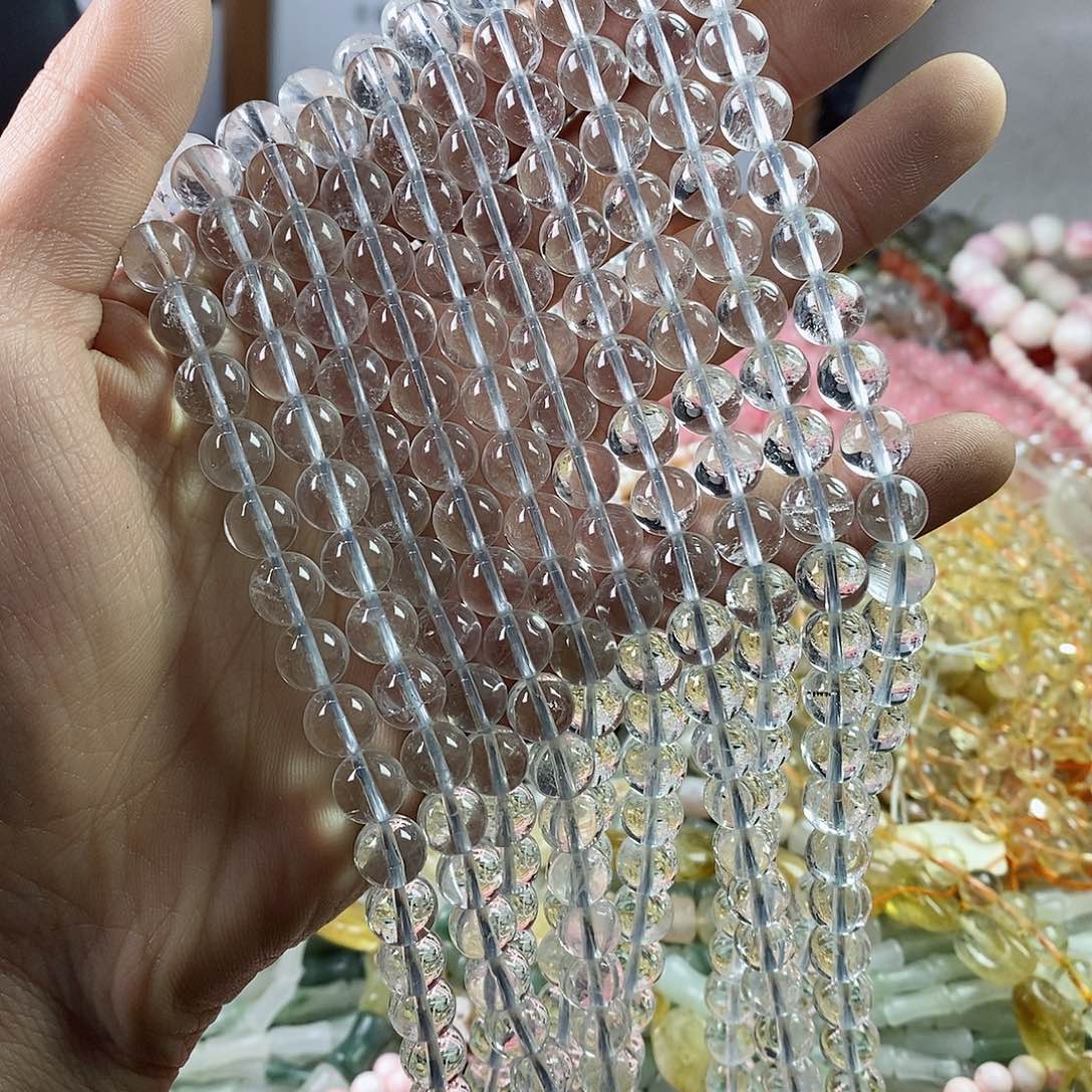 玛瑙/玉髓珠宝半成品合金一条天然8.5mm白水晶圆珠A级