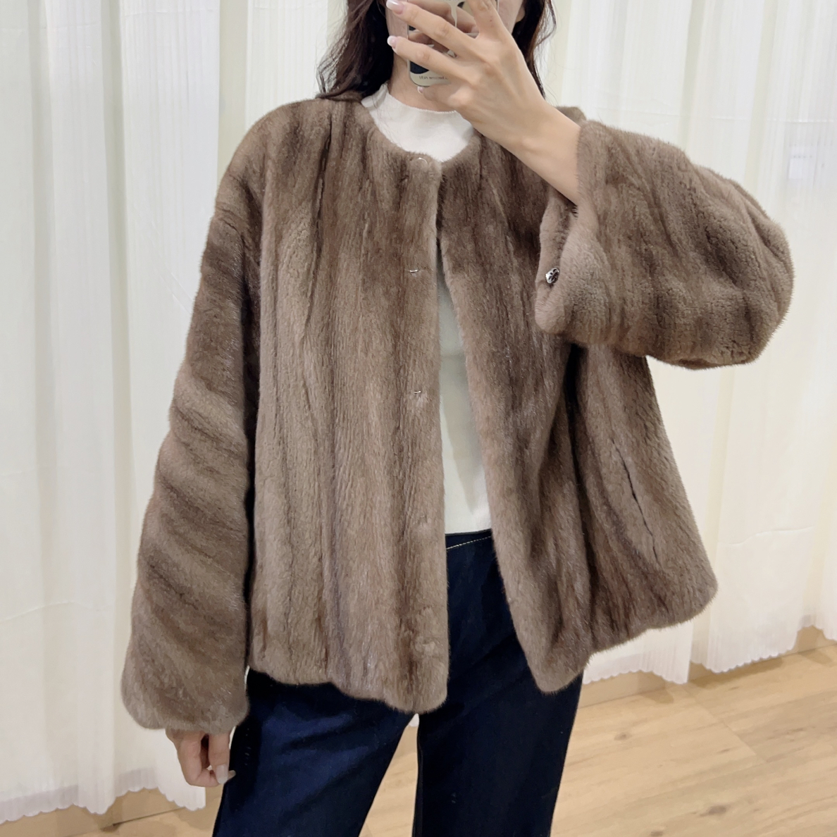 新款母皮全抽分刀圆领外套进口天鹅绒短款貂皮