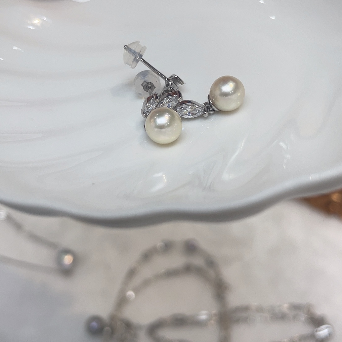 海水珍珠耳饰银S925镶嵌