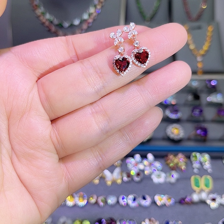 石榴石耳饰银S925镶嵌