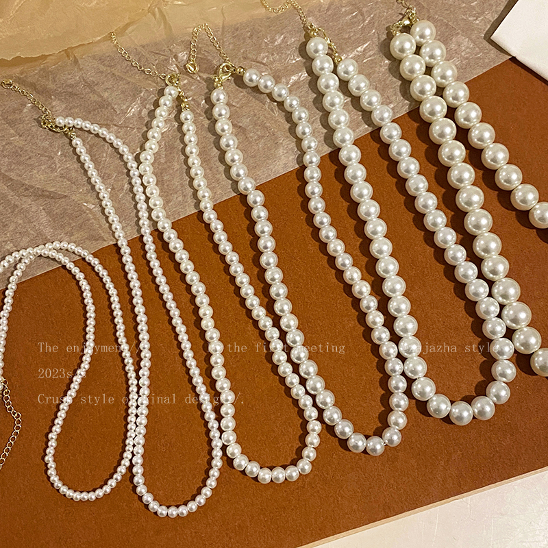 铜合金仿珍珠项链 法式珍珠毛衣链女颈链轻奢高级感小众设计项链