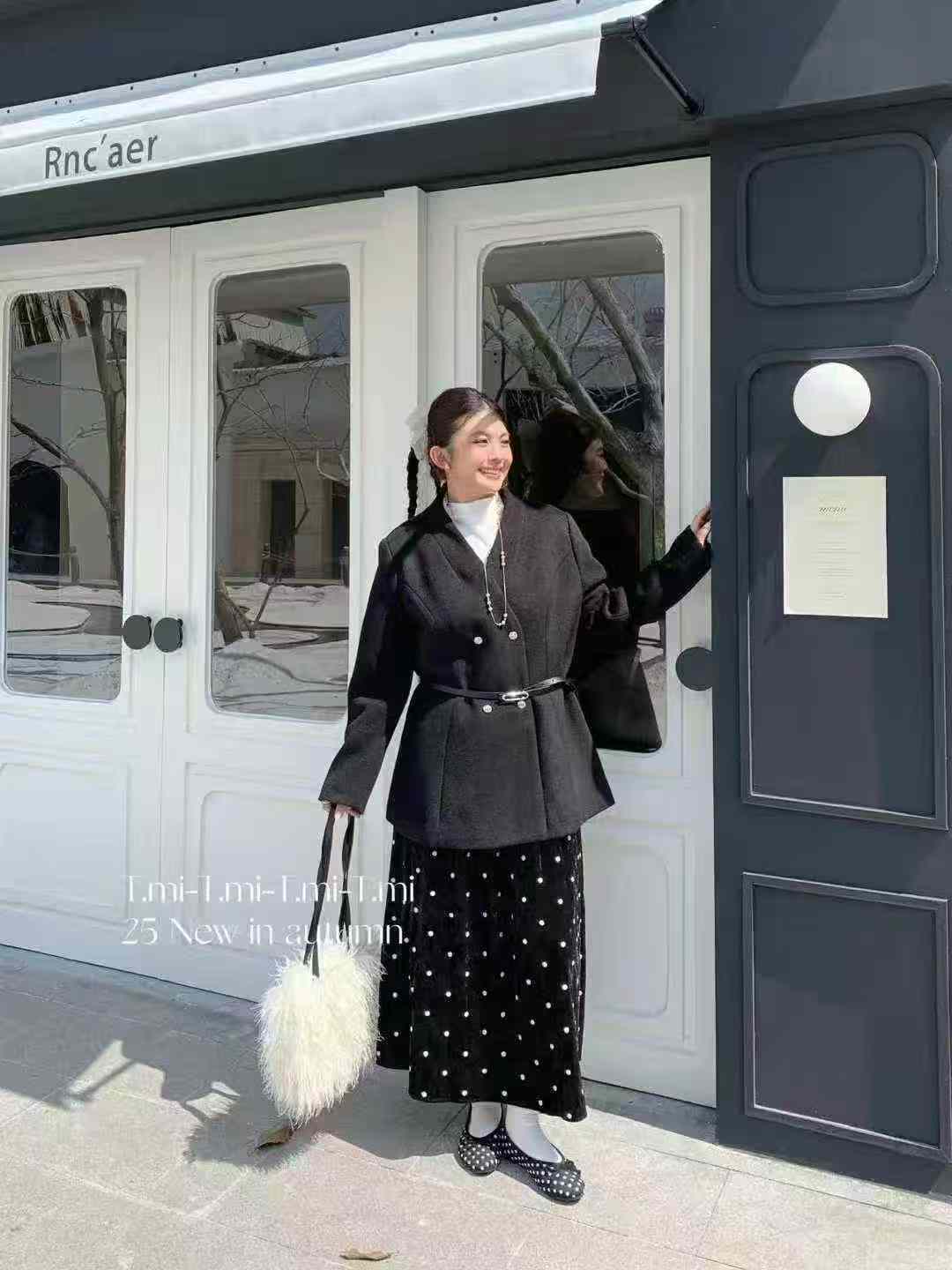 961-Q2020- 法式高级感V领收腰夹棉外套