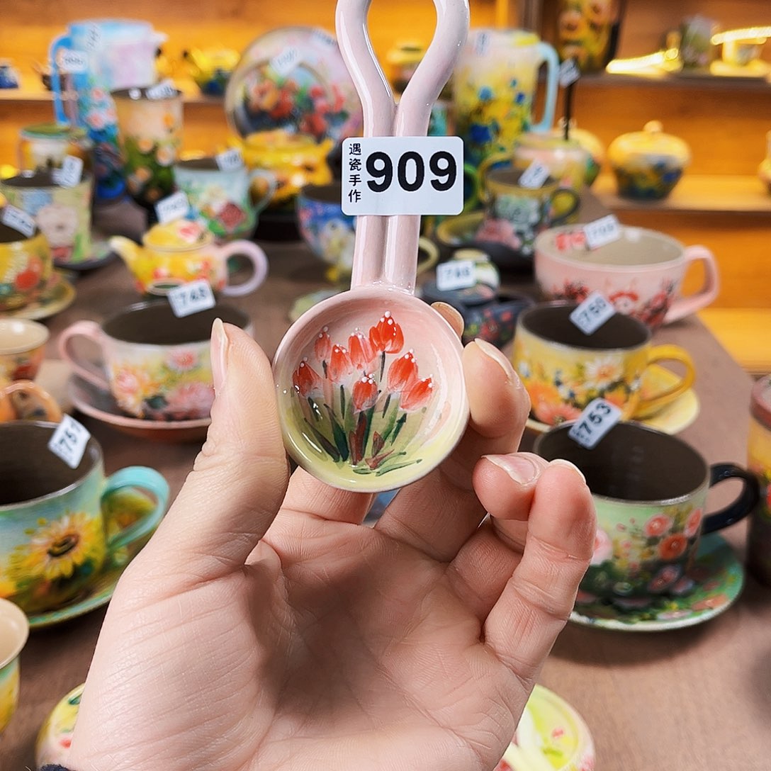 杯纯纯油画风瓢羹