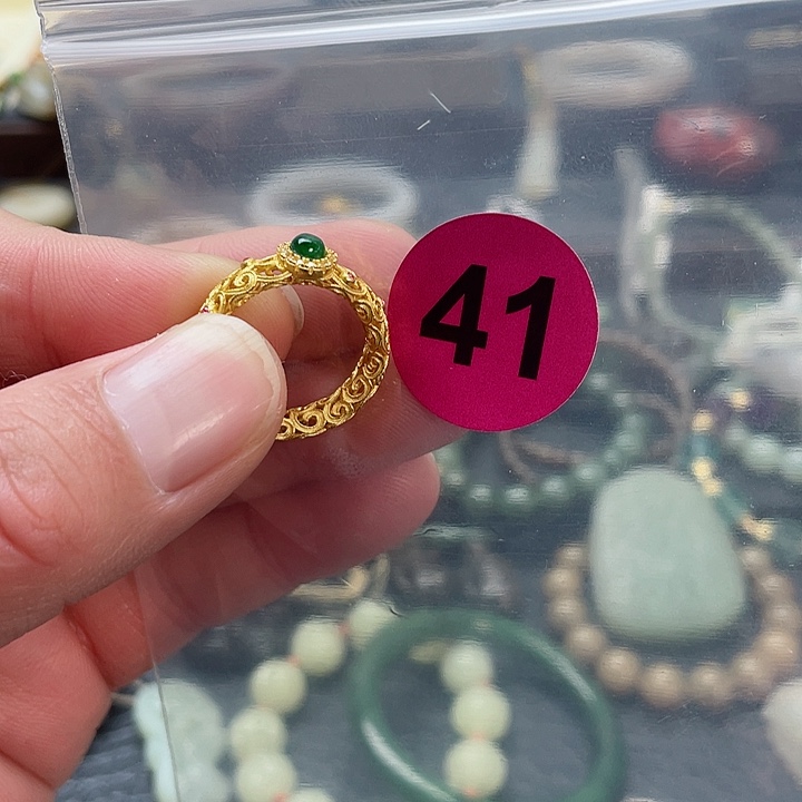 翡翠戒指银S925镶嵌半**卿