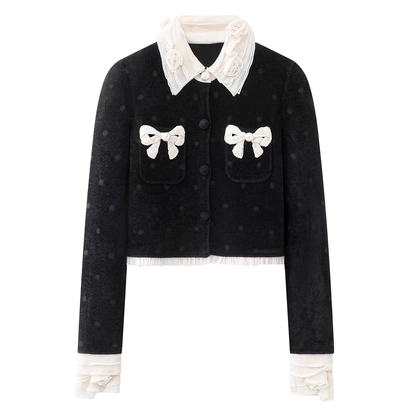 【Q077】2025冬季新款时尚蝴蝶结拼接针织开衫