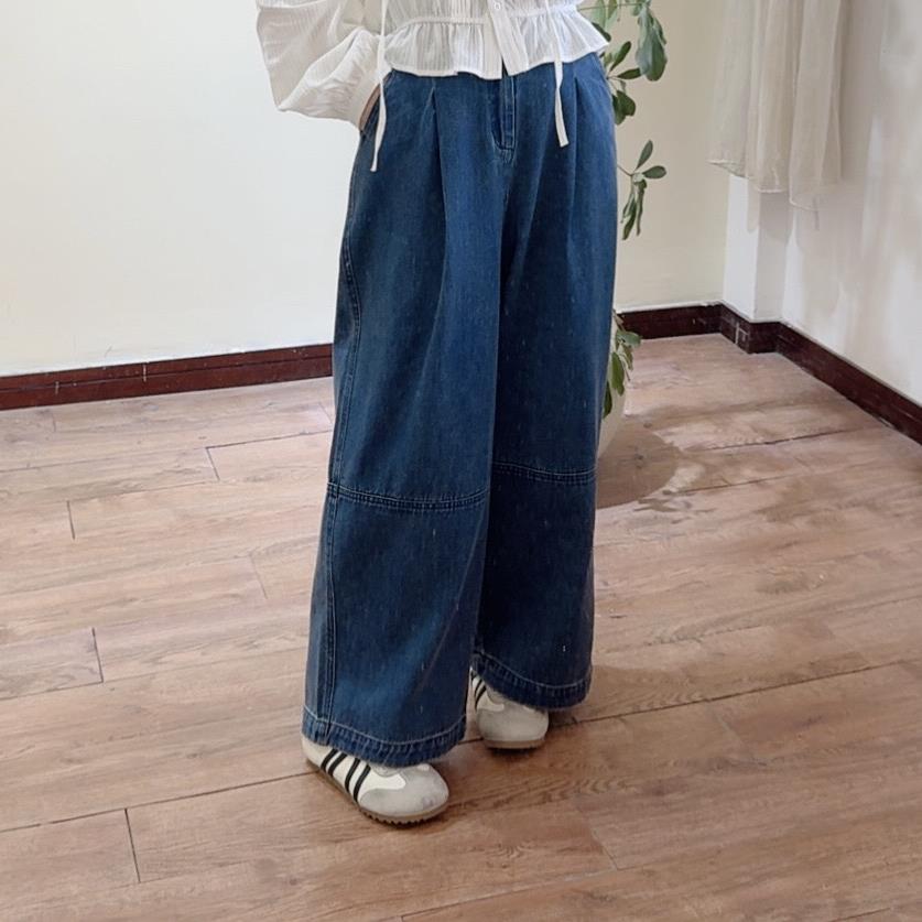 【现货】半松紧高腰水洗软牛仔奶奶裤 显瘦宽松