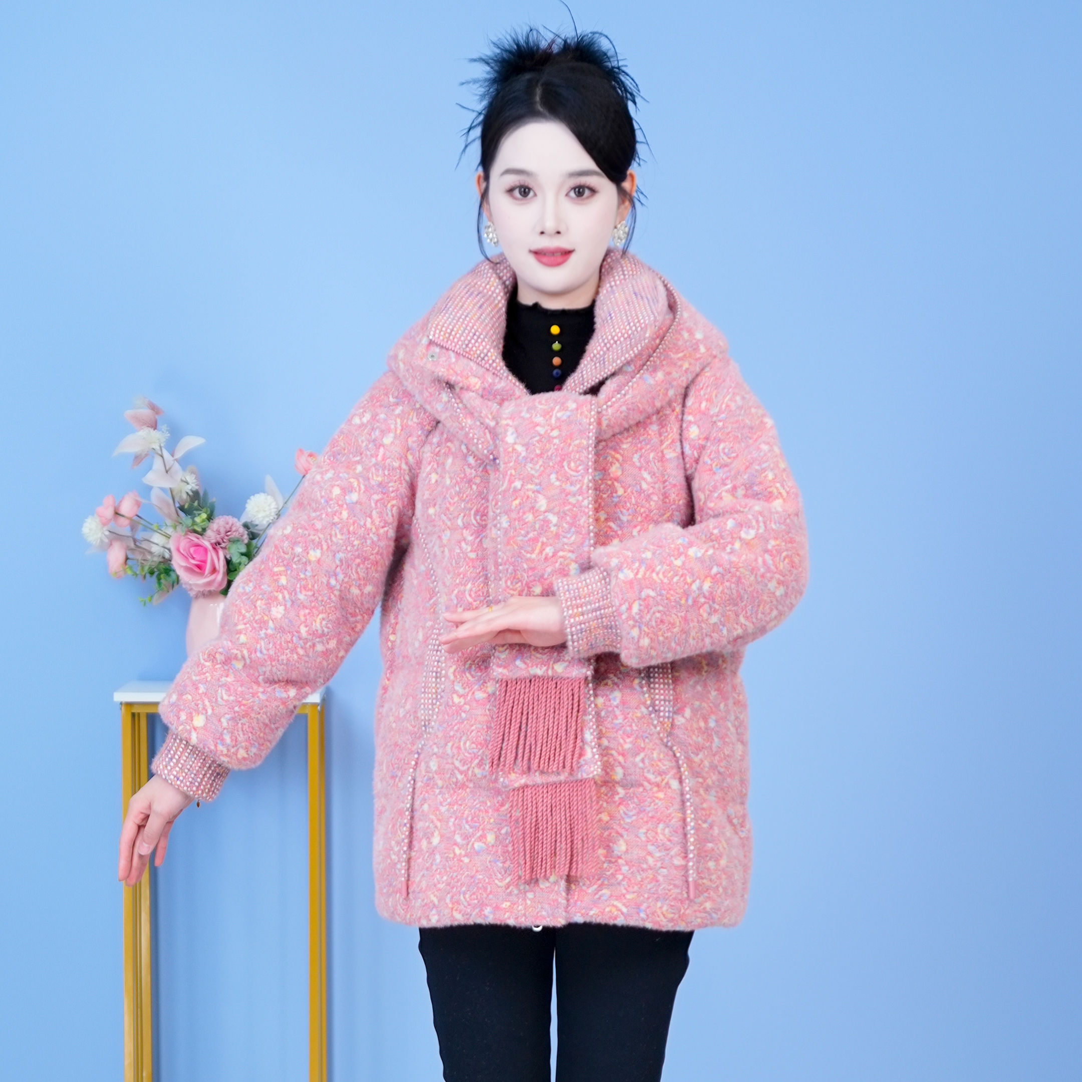 连帽拼色气质保暖时尚加厚羽绒服新款宽松2025年冬季【SJYH5126】