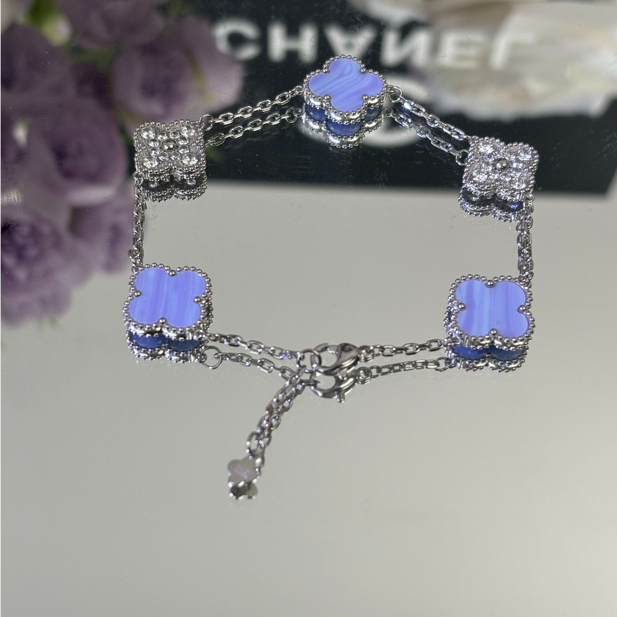 AODAI/奥代 铜合金手链 18K五花手链【银色薰衣草紫拼钻手链+项链】